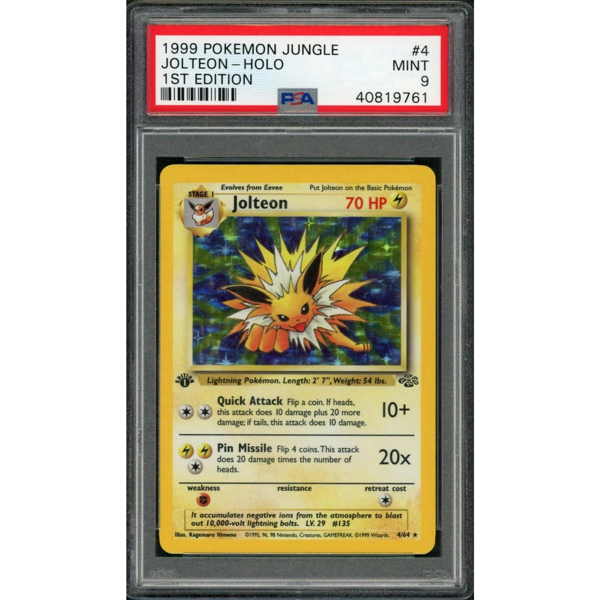 1999 Pokemon Jungle Jolteon Holo 1st Edition #4 PSA 9