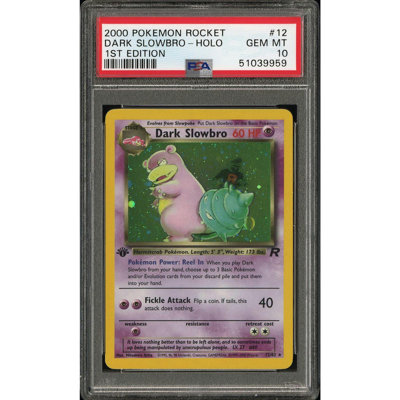 2000 Pokemon Rocket Dark Slowbro Holo 1st Edition #12 PSA 10