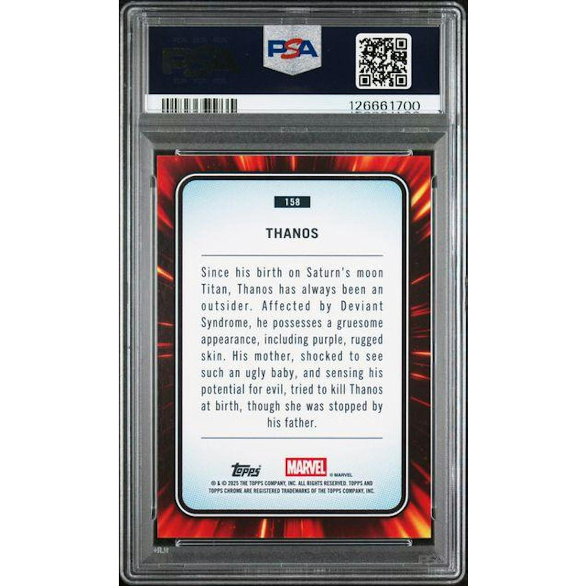 2025 Topps Chrome Sapphire Marvel Thanos Black /10 #158 PSA 10