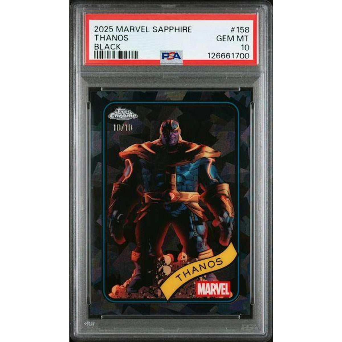 2025 Topps Chrome Sapphire Marvel Thanos Black /10 #158 PSA 10