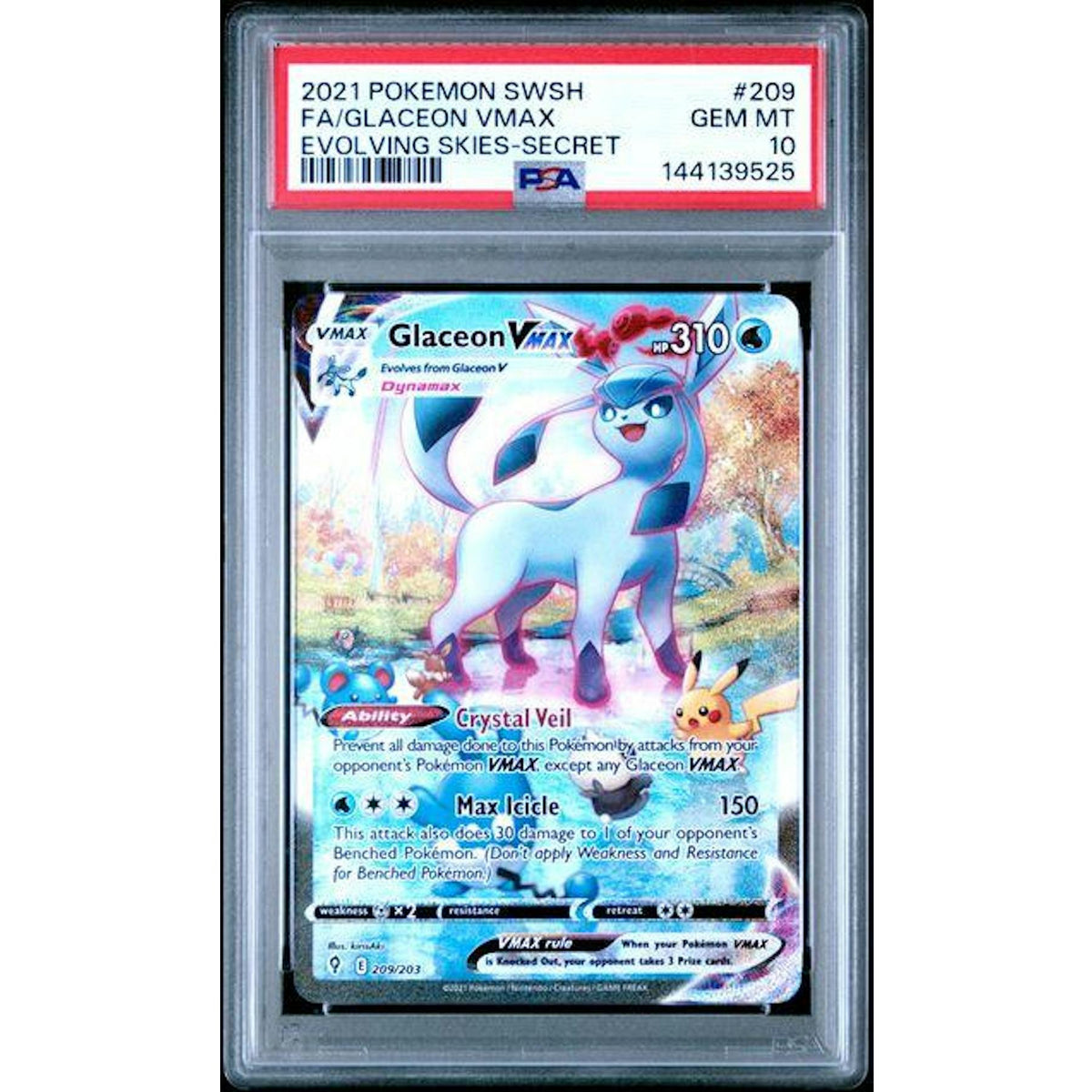 2021 Pokemon Evolving Skies Glaceon VMax #209 PSA 10