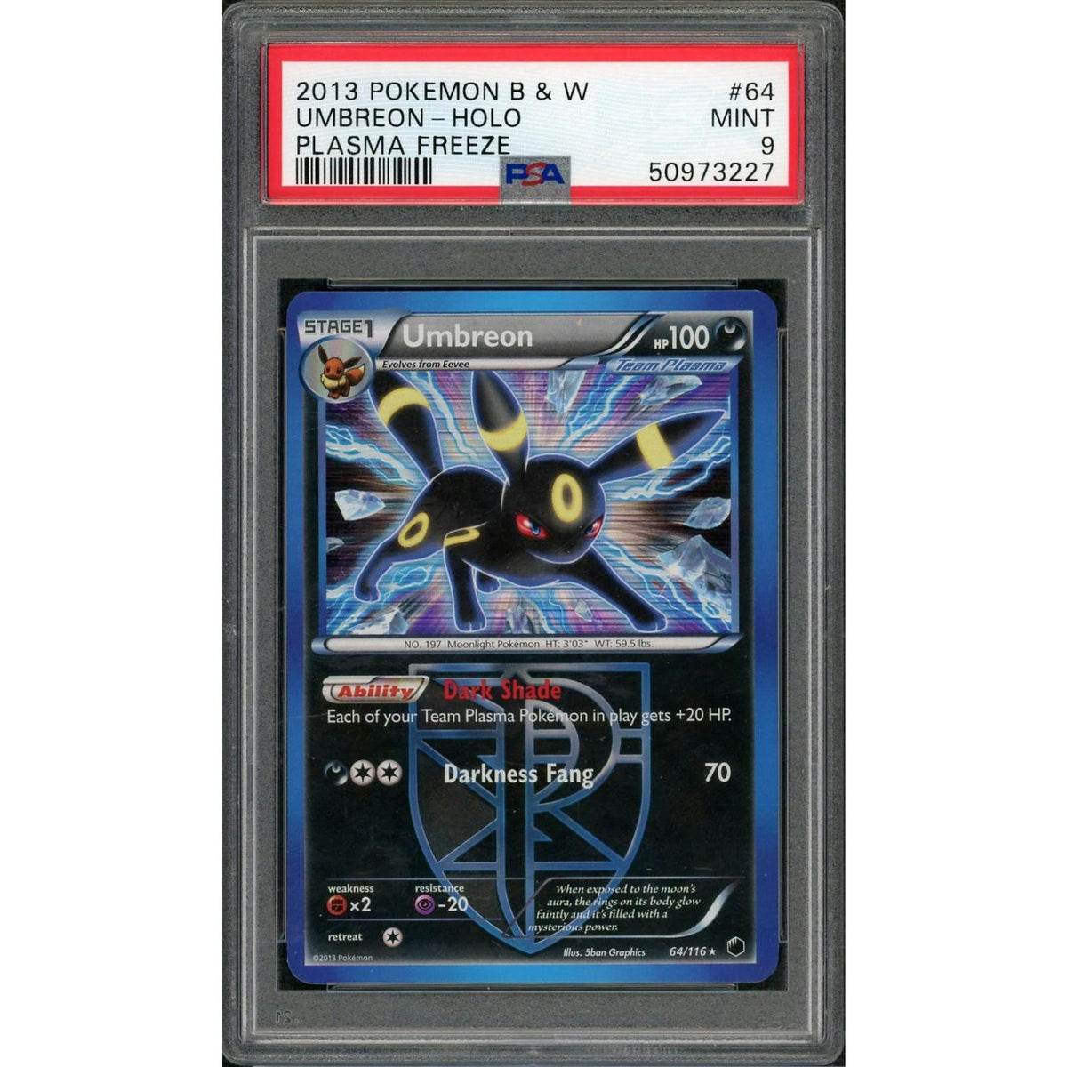2013 Pokemon Plasma Freeze Umbreon Holo #64 PSA 9