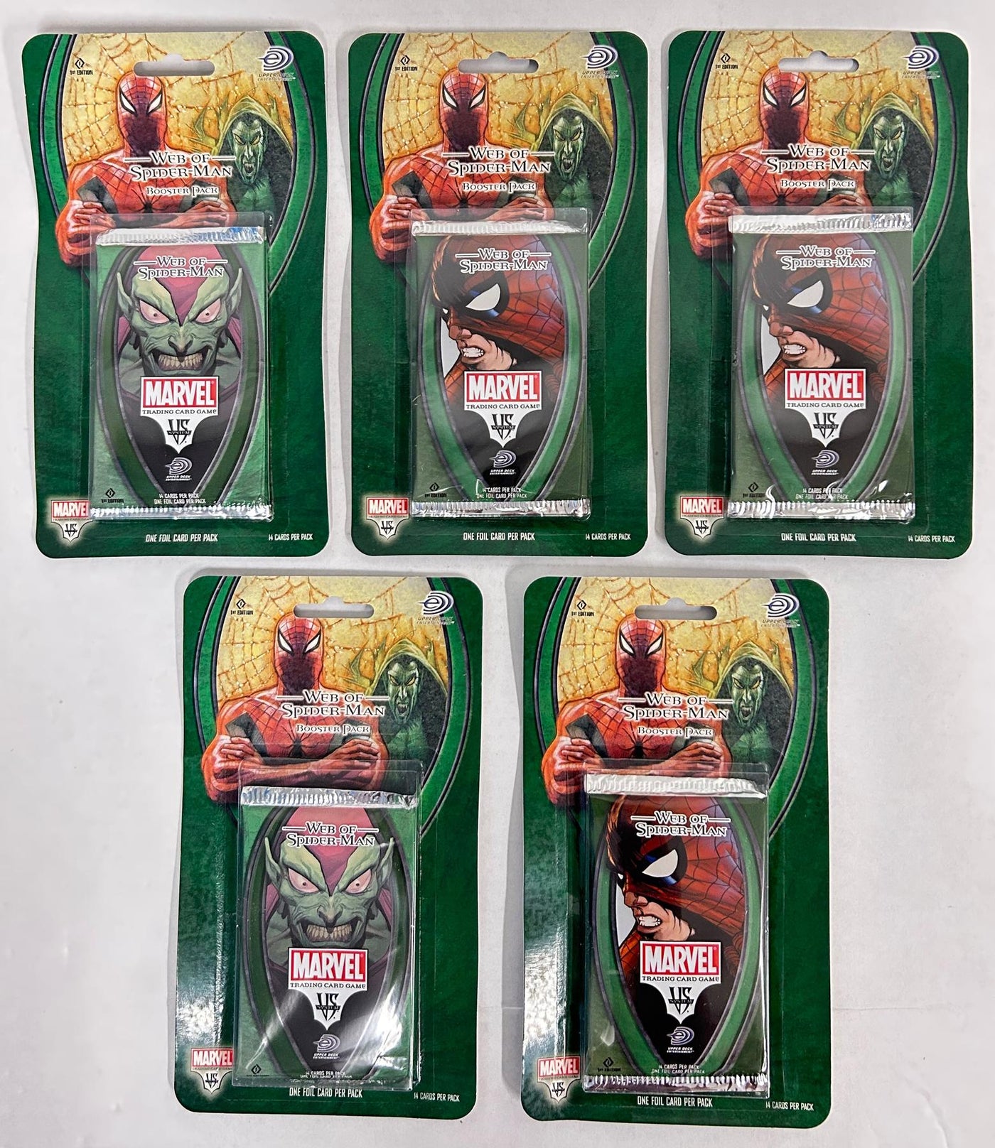 Upper Deck Vs System Marvel Web of Spiderman Blister Booster Pack Lot (5-Packs) (Reed Buy)