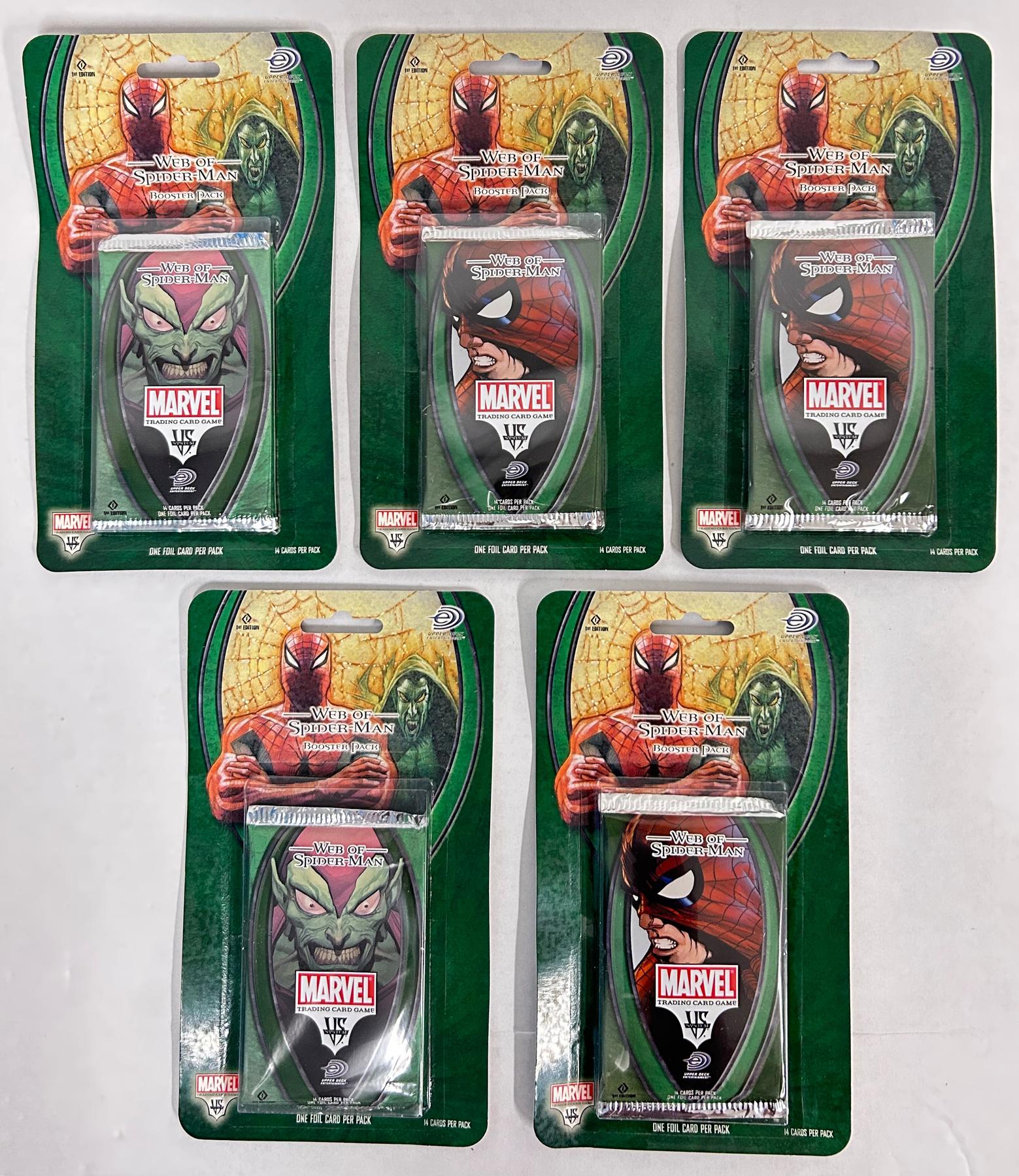 Upper Deck Vs System Marvel Web of Spiderman Blister Booster Pack Lot (5-Packs) (Reed Buy)