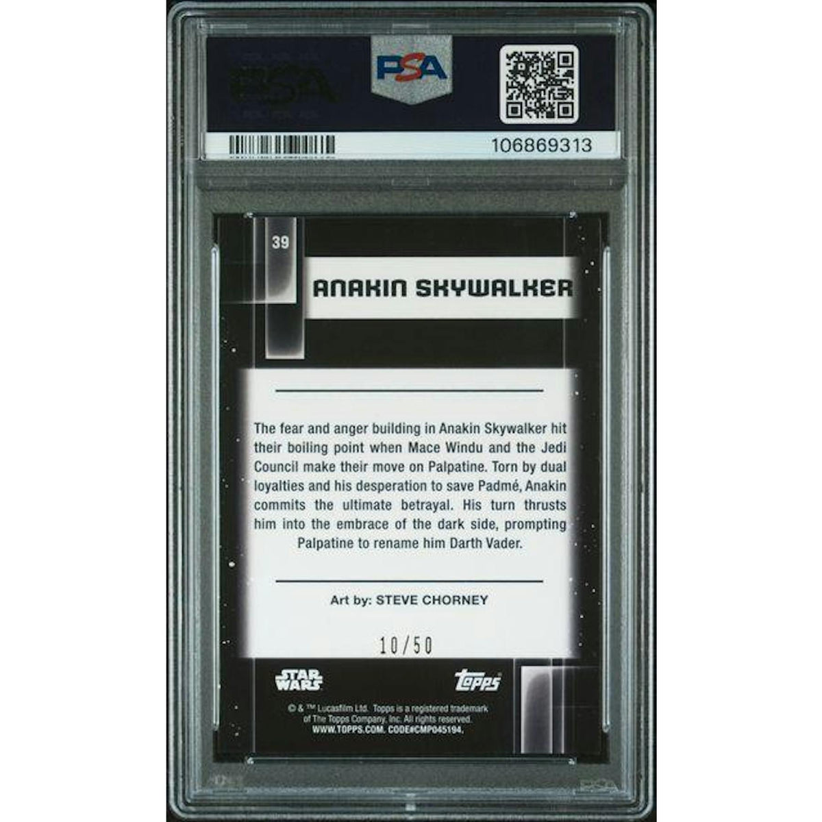 2021 Topps Chrome Galaxy Anakin Skywalker Mojo Refractor /50 PSA 10