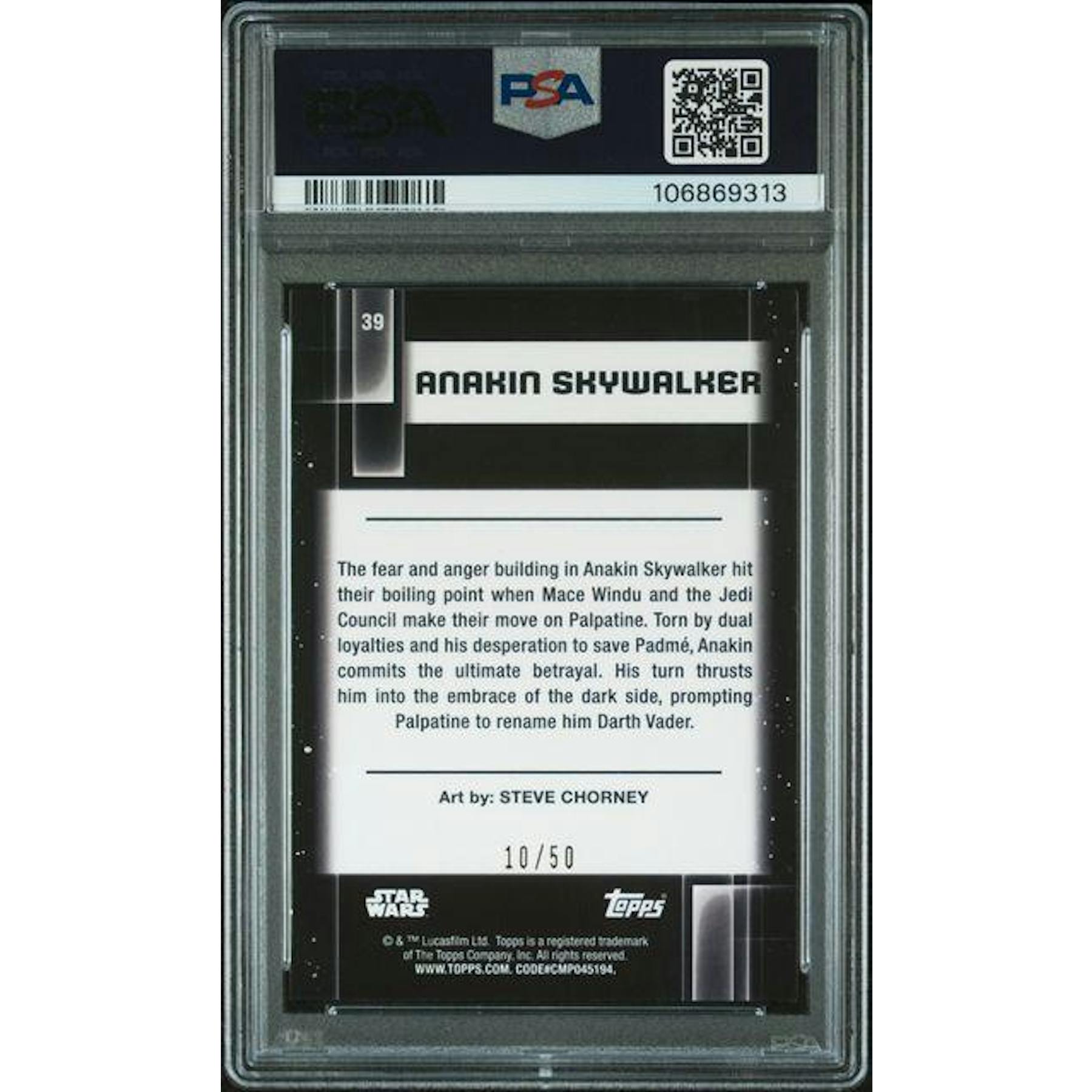 2021 Topps Chrome Galaxy Anakin Skywalker Mojo Refractor /50 PSA 10