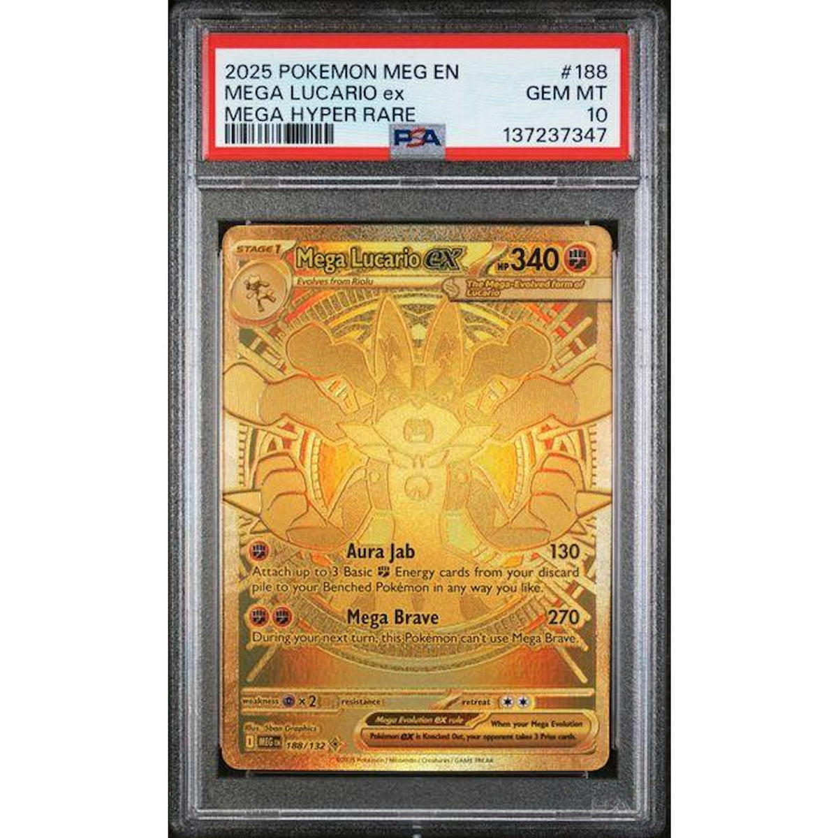 2025 Pokemon Mega Evolution Mega Lucario EX Mega Hyper Rare #188 PSA 10