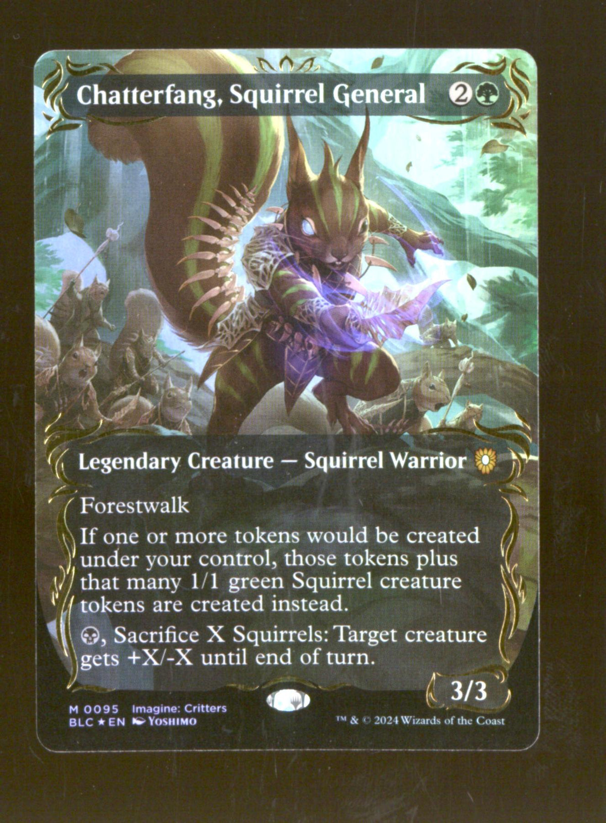 Magic the Gathering Bloomburrow Commander BORDERLESS RAISED FOIL Chatterfang, Squirrel General NEAR MINT NM