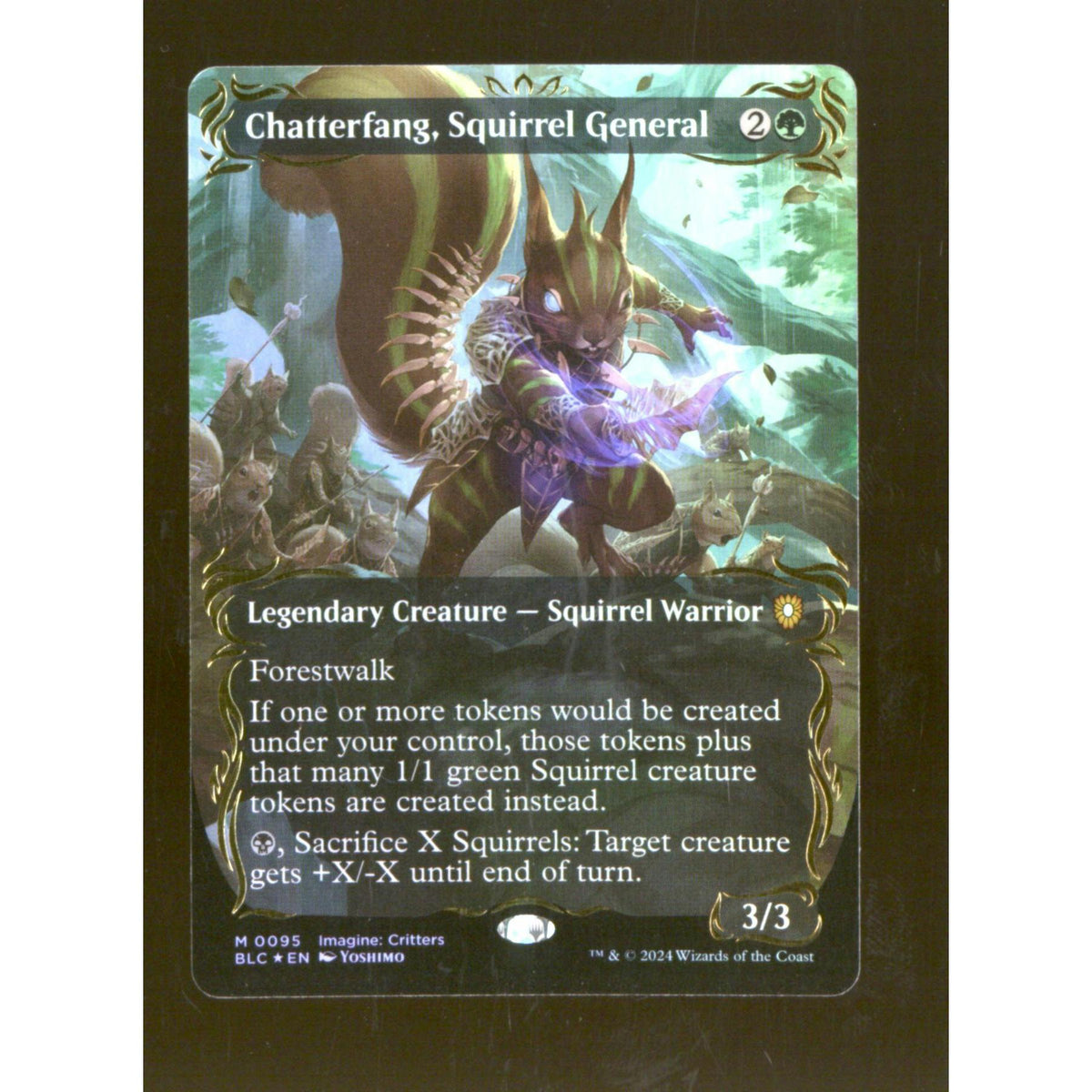 Magic the Gathering Bloomburrow Commander BORDERLESS RAISED FOIL Chatterfang, Squirrel General NEAR MINT NM