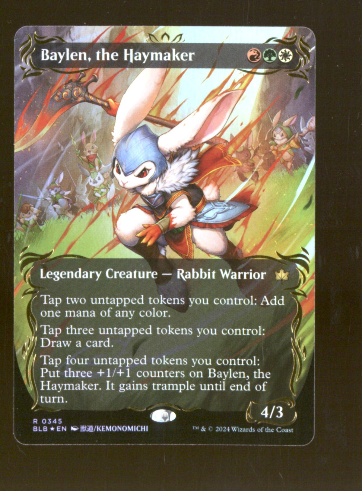 Magic the Gathering Bloomburrow BORDERLESS RAISED FOIL Baylen, the Haymaker NEAR MINT NM