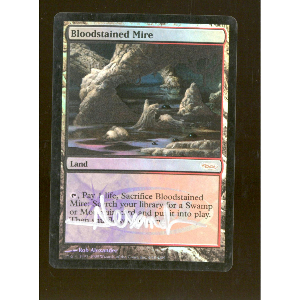 Magic the Gathering Judge Promo FOIL Bloodstained Mire MODERATELY PLAYED MP Signed