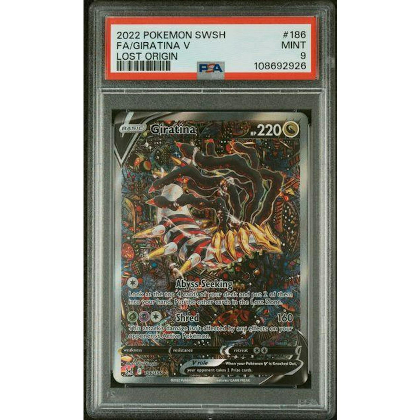 2022 Pokemon Lost Origin Giratina V Full Art #186 PSA 9