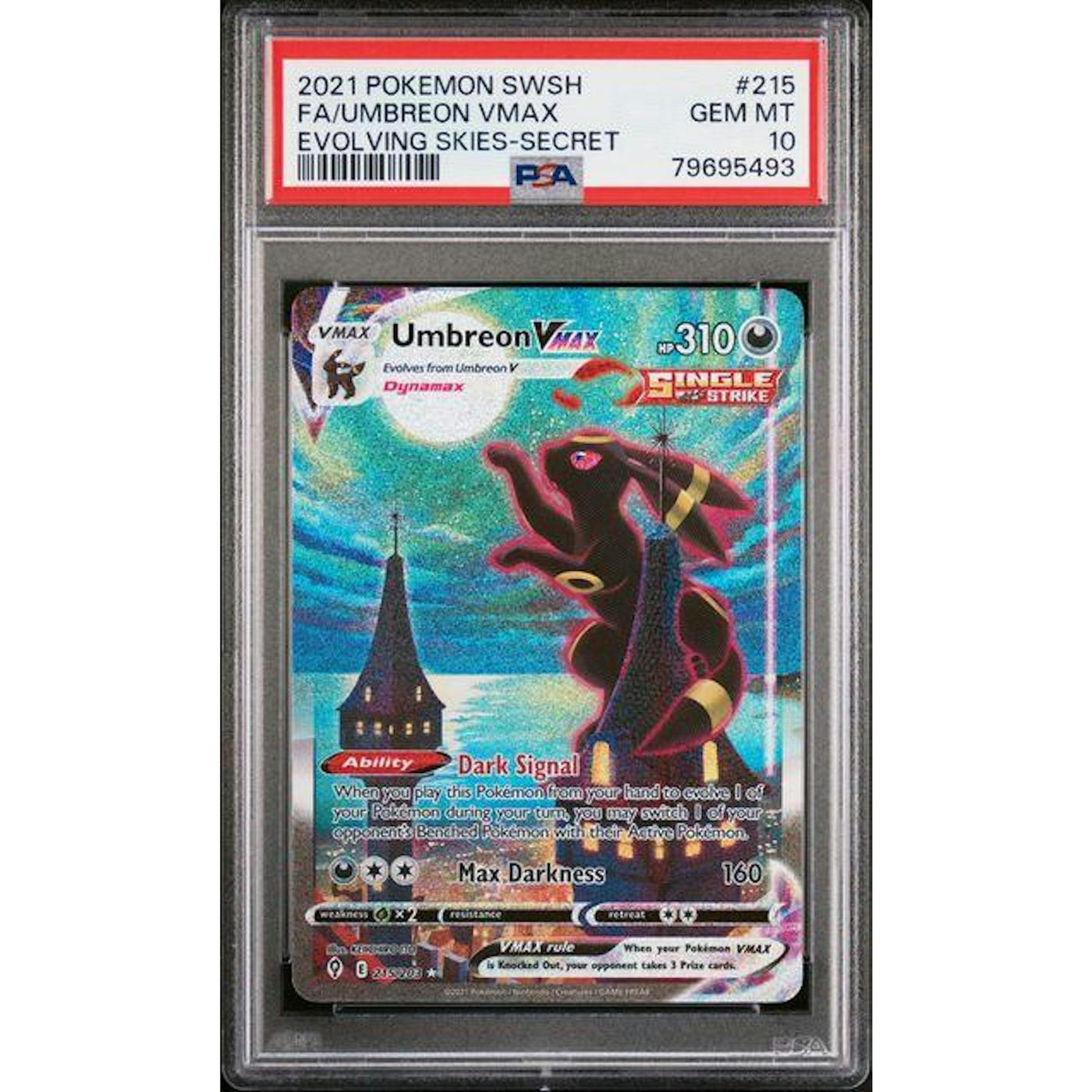 2021 Pokemon Evolving Skies Umbreon Vmax Secret #215 PSA 10