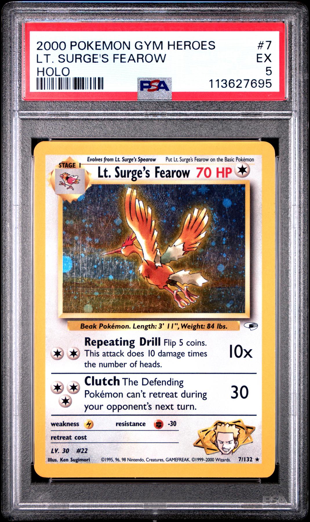 Pokemon Gym Heroes Lt. Surge's Fearow 7/132 PSA 5