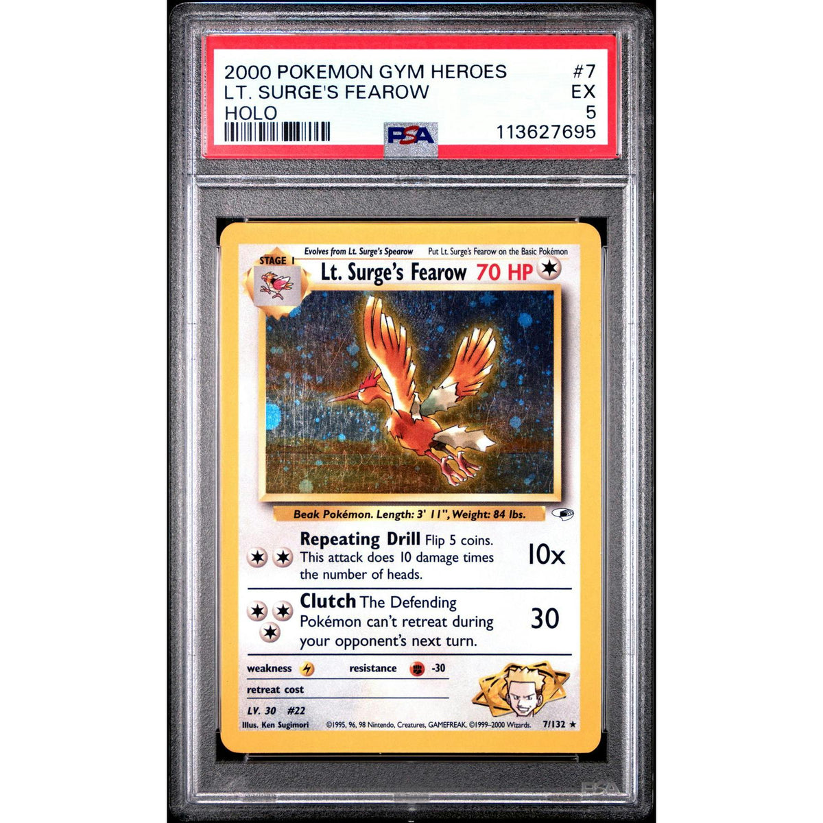 Pokemon Gym Heroes Lt. Surge's Fearow 7/132 PSA 5