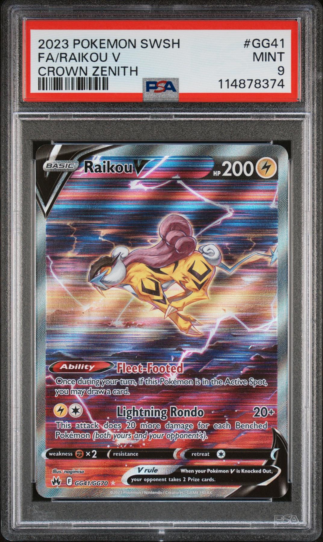 2023 Pokemon Crown Zenith Raikou V GG41/GG70 PSA 9