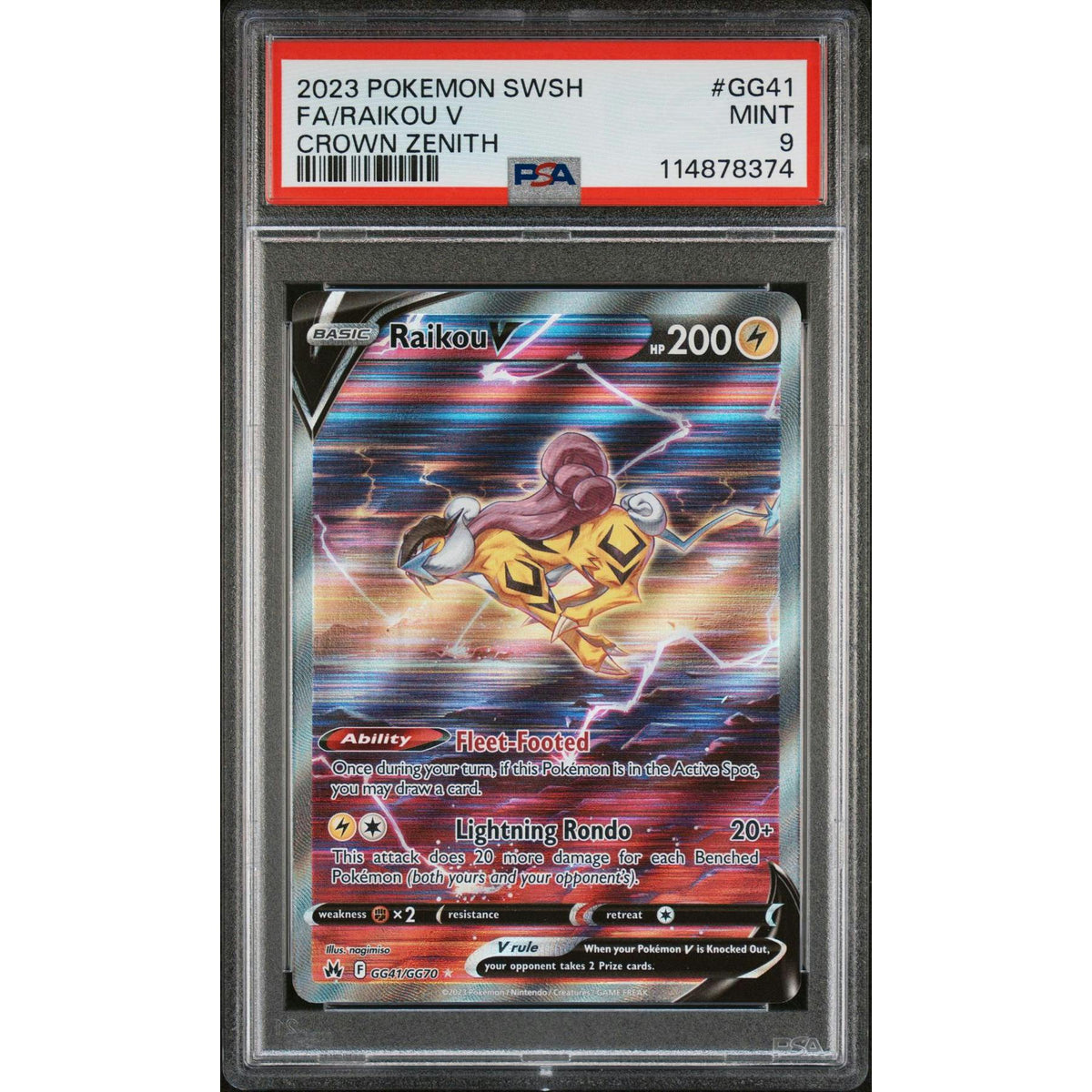 2023 Pokemon Crown Zenith Raikou V GG41/GG70 PSA 9