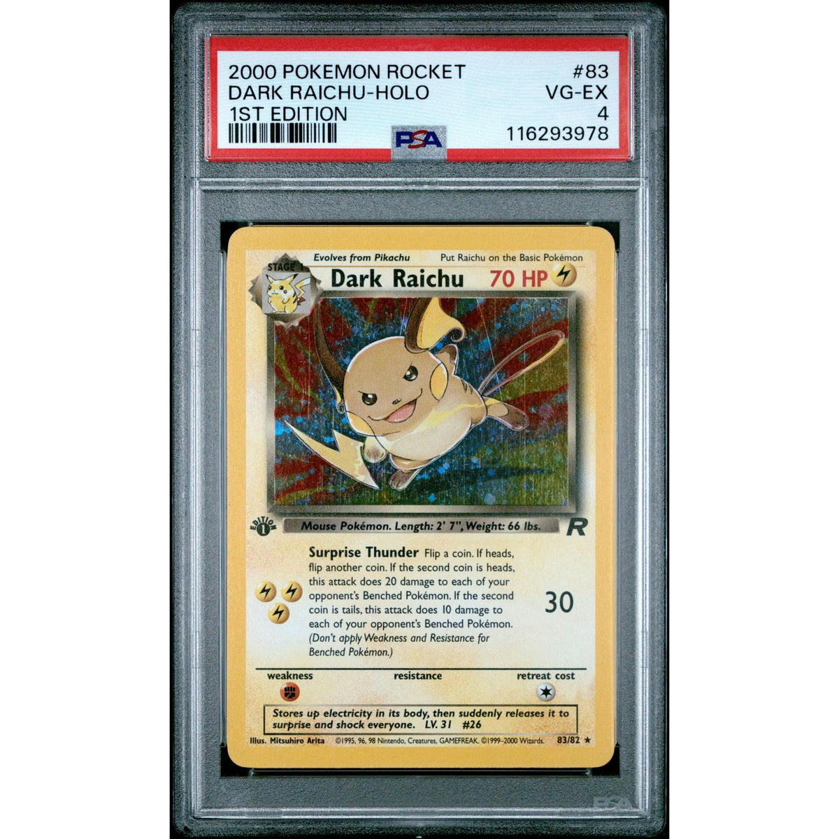 Pokemon Team Rocket 1st Edition Dark Raichu 83/82 PSA 4