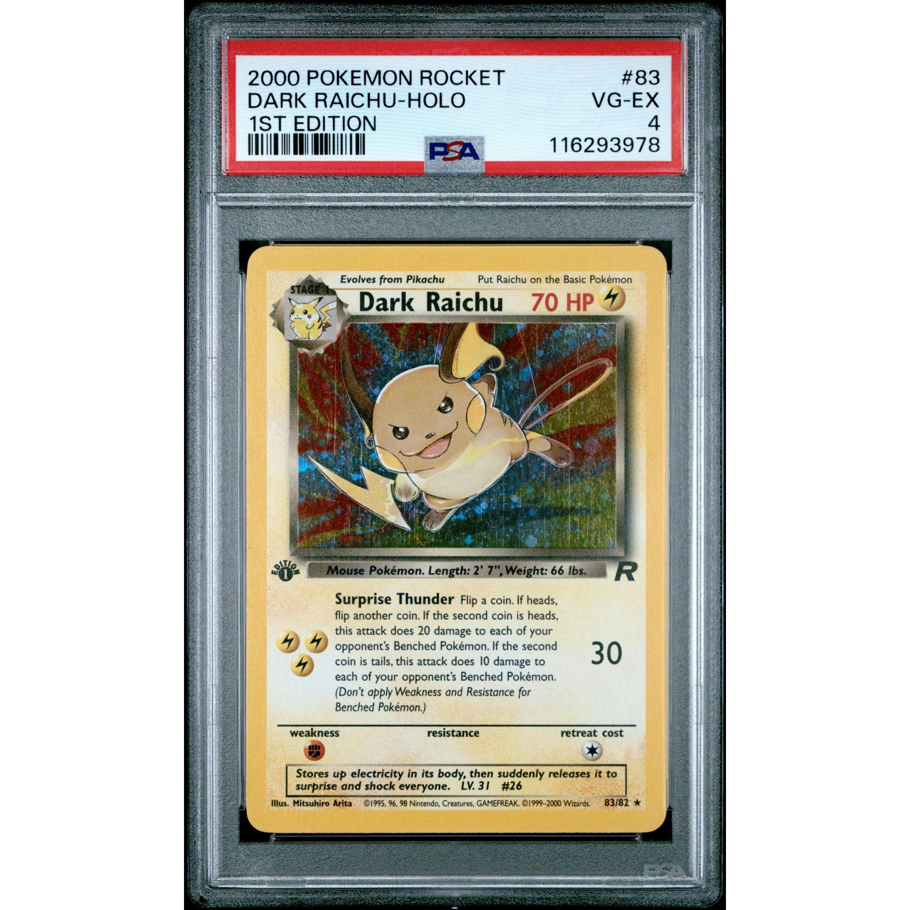 Pokemon Team Rocket 1st Edition Dark Raichu 83/82 PSA 4