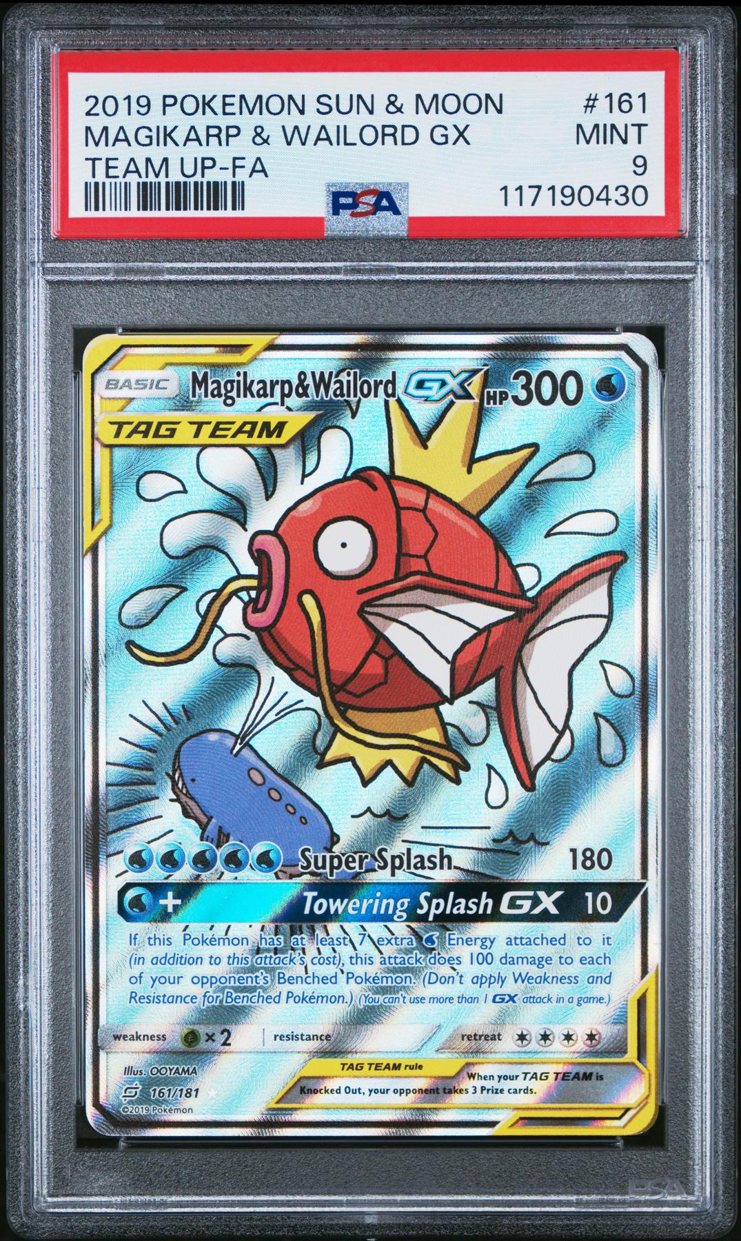 2019 Pokemon Team Up Magikarp & Wailord GX Tag Team #161 PSA 9
