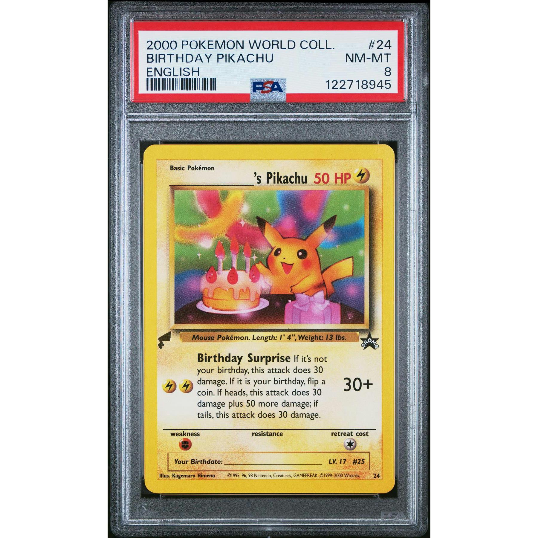 Pokemon World Collection English Birthday Pikachu 24 PSA 8