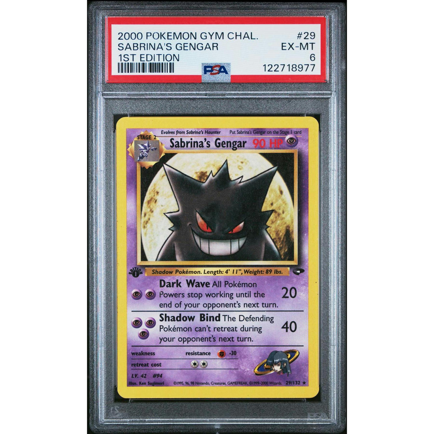 Pokemon Gym Challenge 1st Edition Sabrina's Gengar 29/132 PSA 6