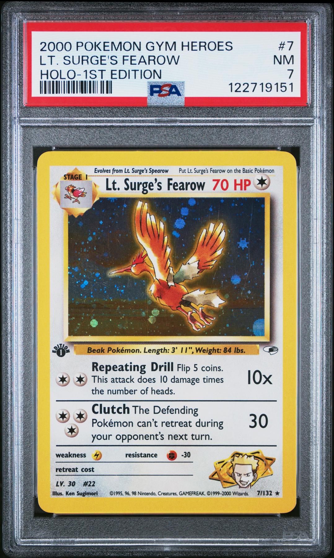 Pokemon Gym Heroes 1st Edition Lt. Surge's Fearow 7/132 PSA 7