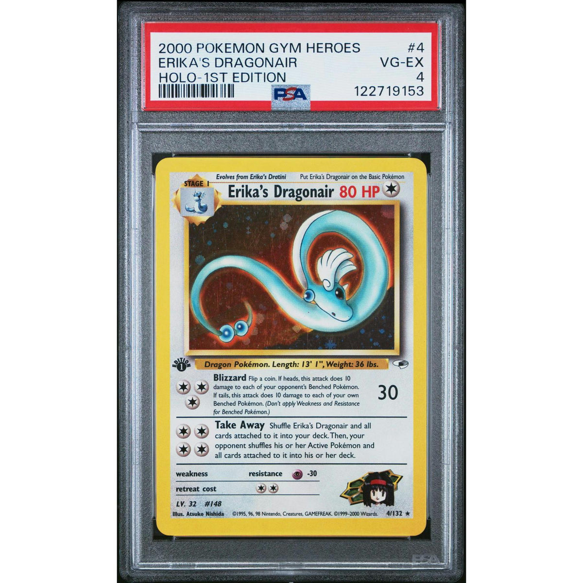 Pokemon Gym Heroes 1st Edition Erika's Dragonair 4/132 PSA 4