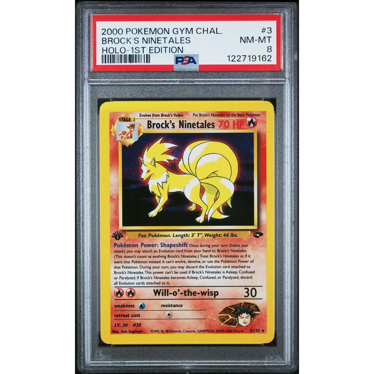 Pokemon Gym Challenge 1st Edition Brock's Ninetales 3/132 PSA 8