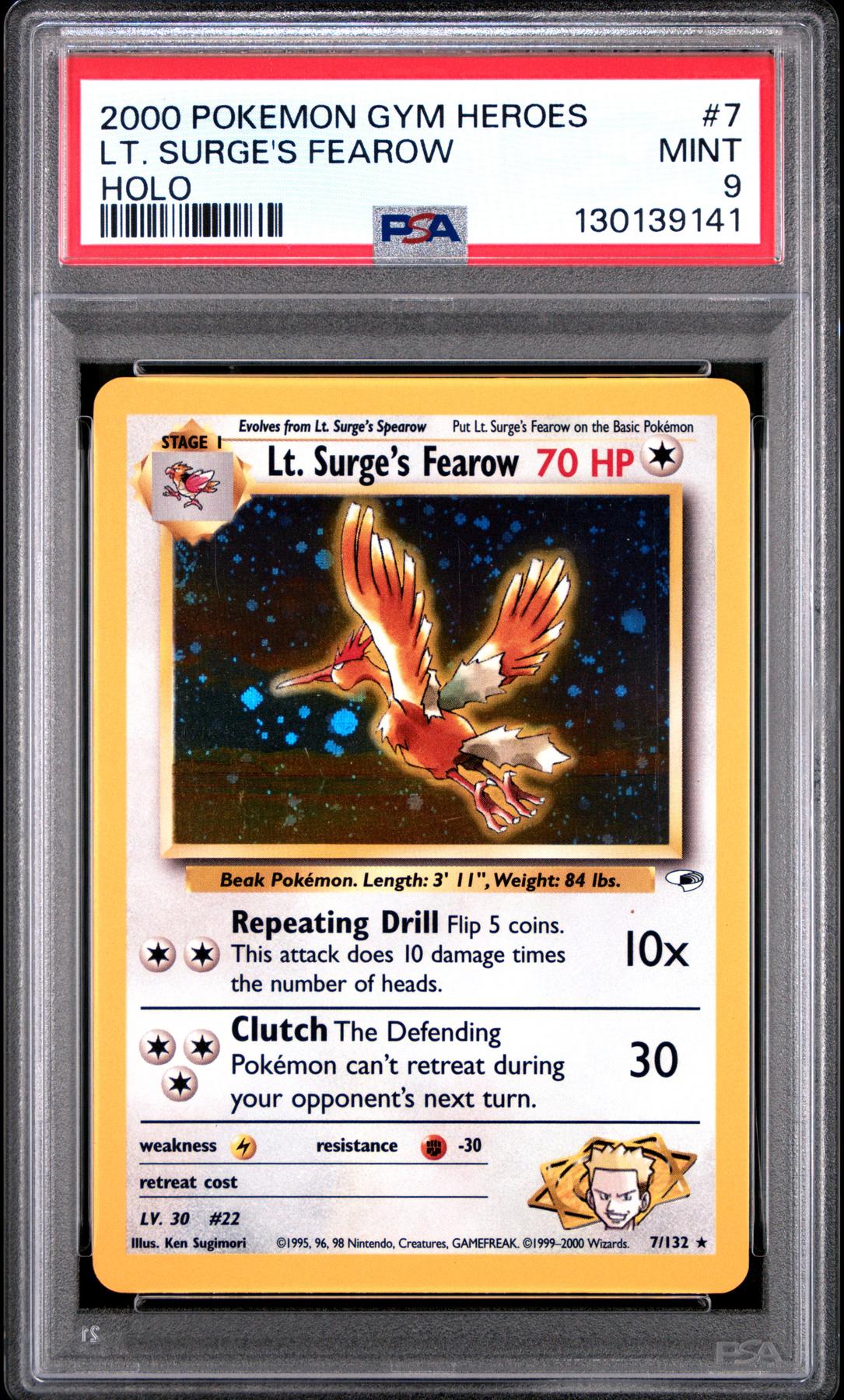 Pokemon Gym Heroes Lt. Surge's Fearow 7/132 PSA 9