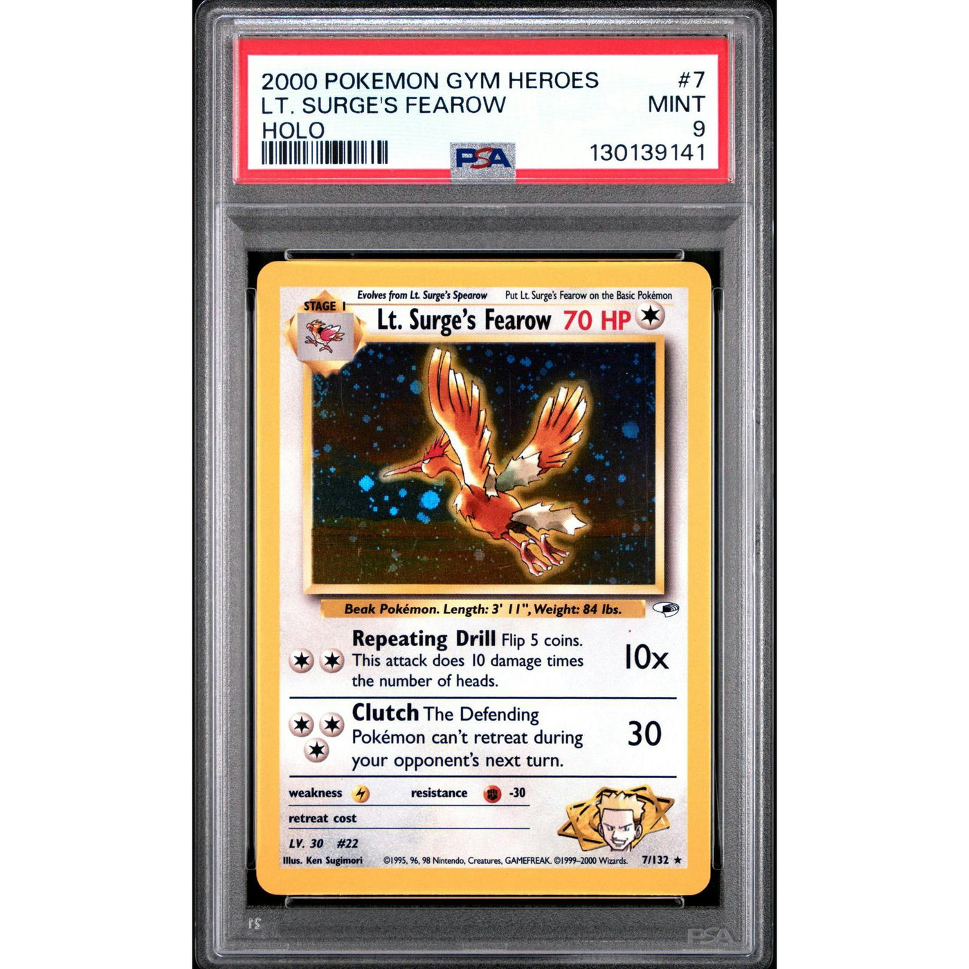 Pokemon Gym Heroes Lt. Surge's Fearow 7/132 PSA 9