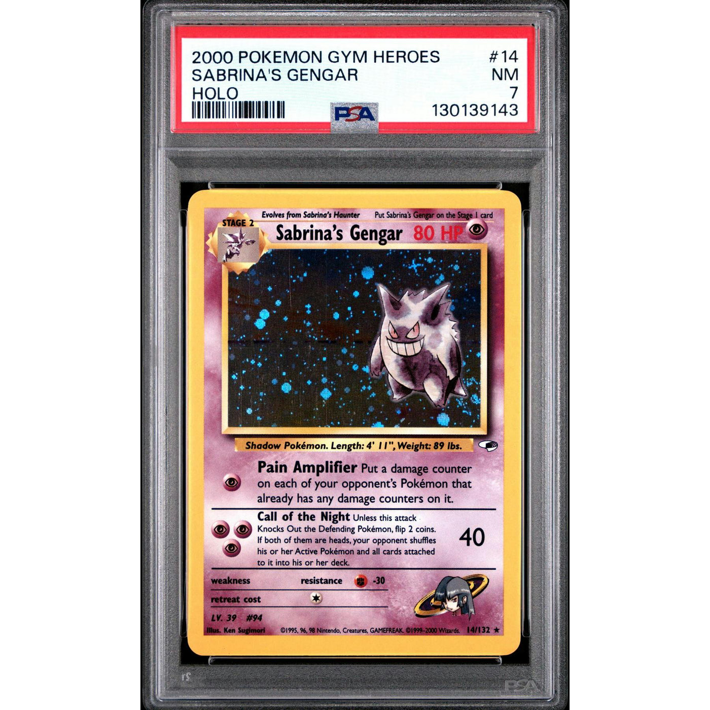 Pokemon Gym Heroes Sabrina's Gengar 14/132 PSA 7