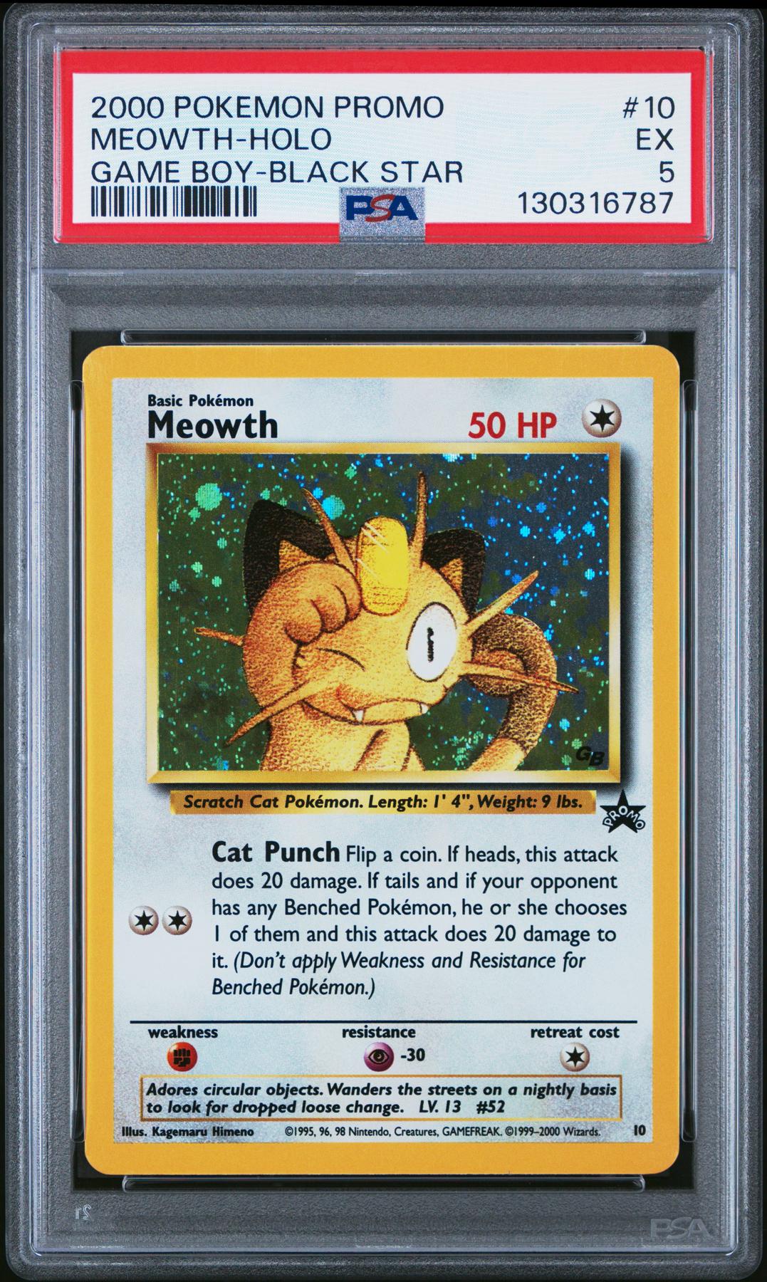 Pokemon WOTC Black Star Game Boy Promo Holo Foil Meowth 10 PSA 5