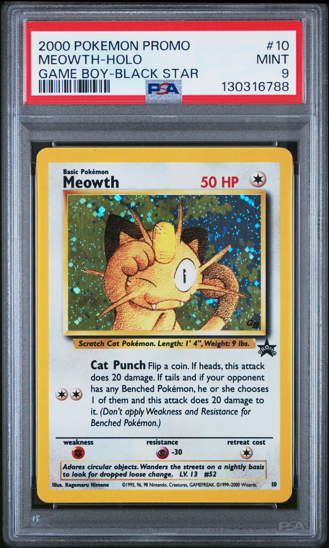 Pokemon WOTC Black Star Game Boy Promo Holo Foil Meowth 10 PSA 9