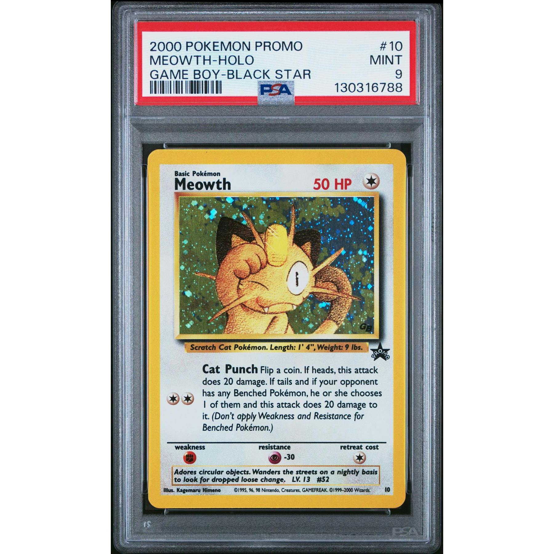 Pokemon WOTC Black Star Game Boy Promo Holo Foil Meowth 10 PSA 9