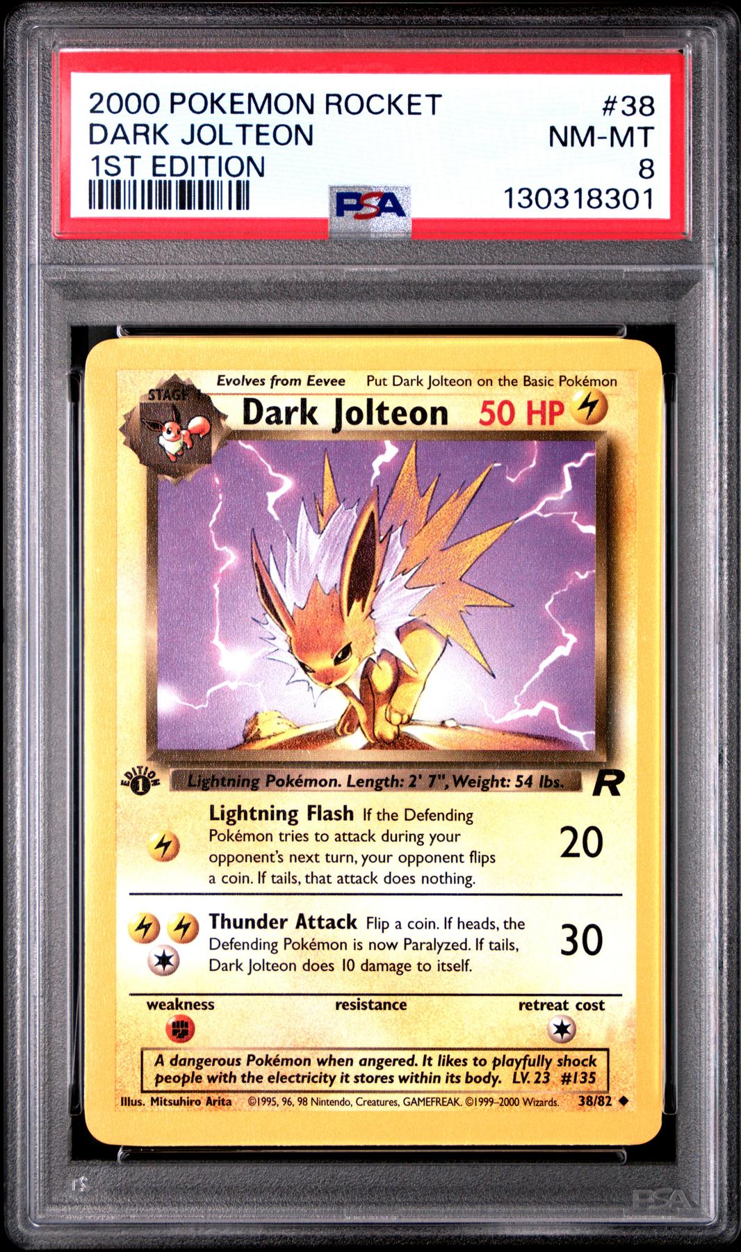 Pokemon Team Rocket 1st Edition Dark Jolteon 38/82 PSA 8