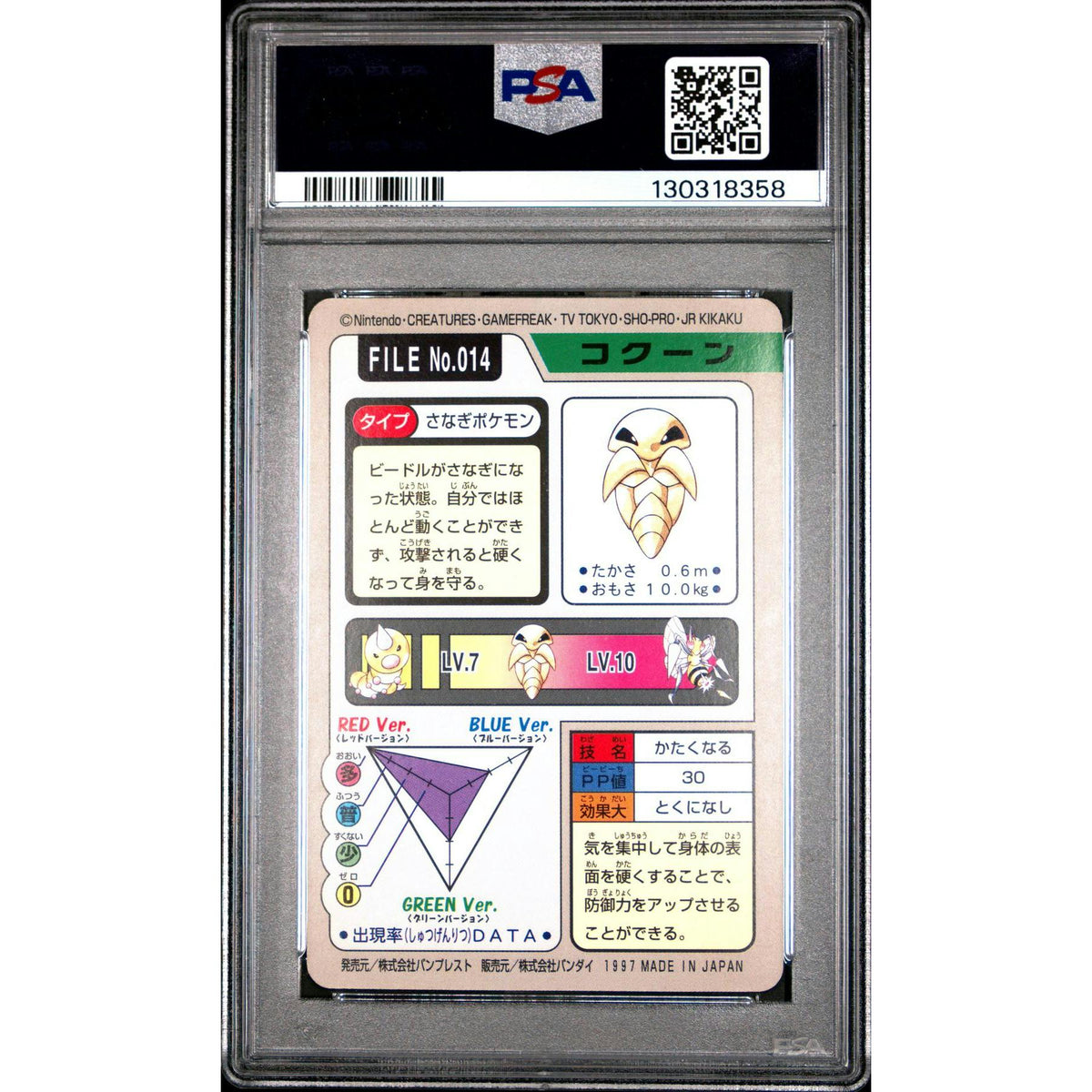 Pokemon 1997 Bandai CardDass Kakuna 014 PSA 9