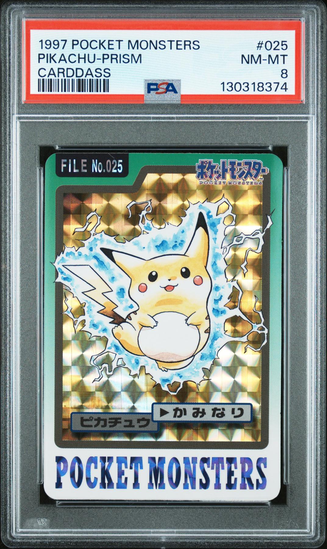 Pokemon 1997 Bandai CardDass Prism Holo Foil Pikachu 025 PSA 8