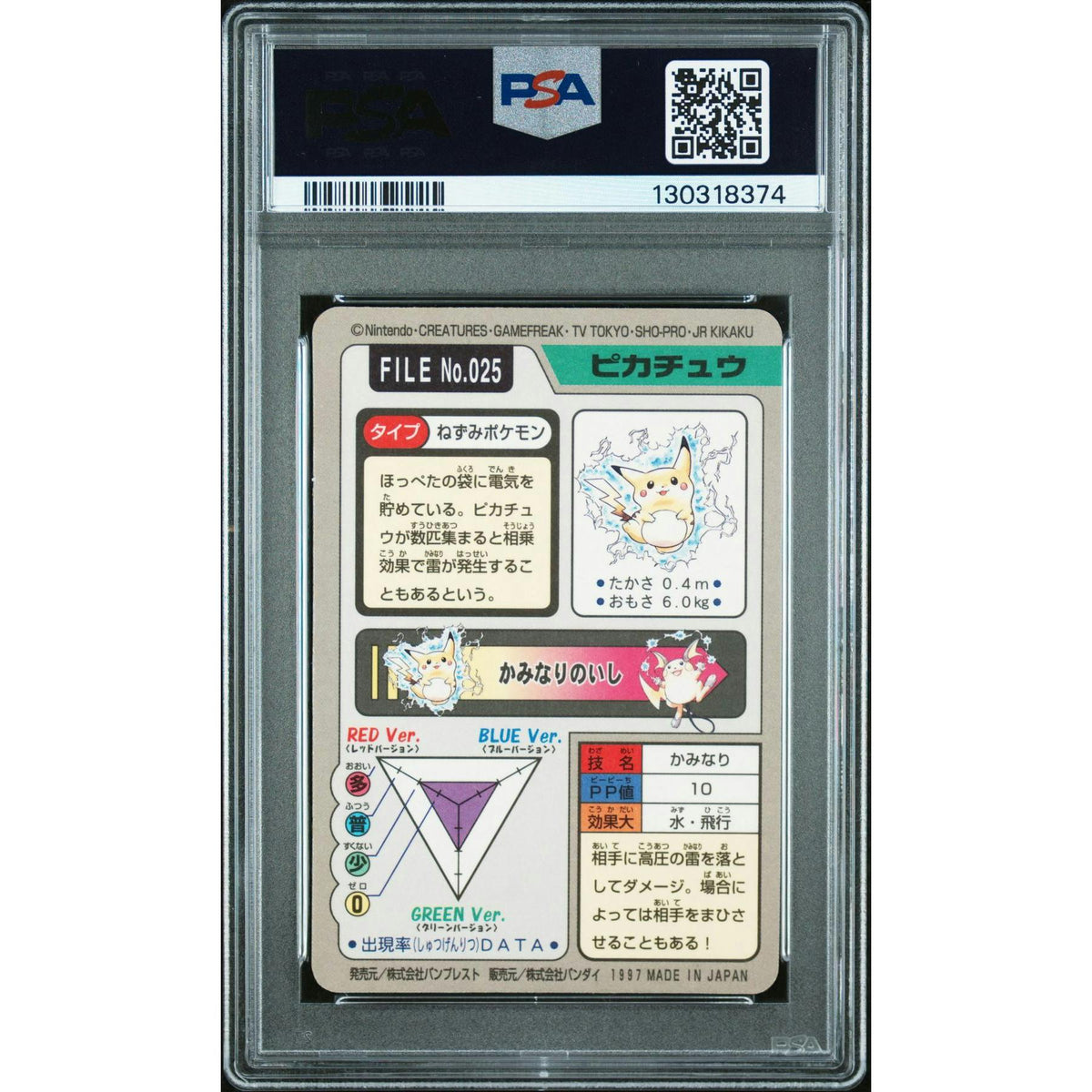 Pokemon 1997 Bandai CardDass Prism Holo Foil Pikachu 025 PSA 8