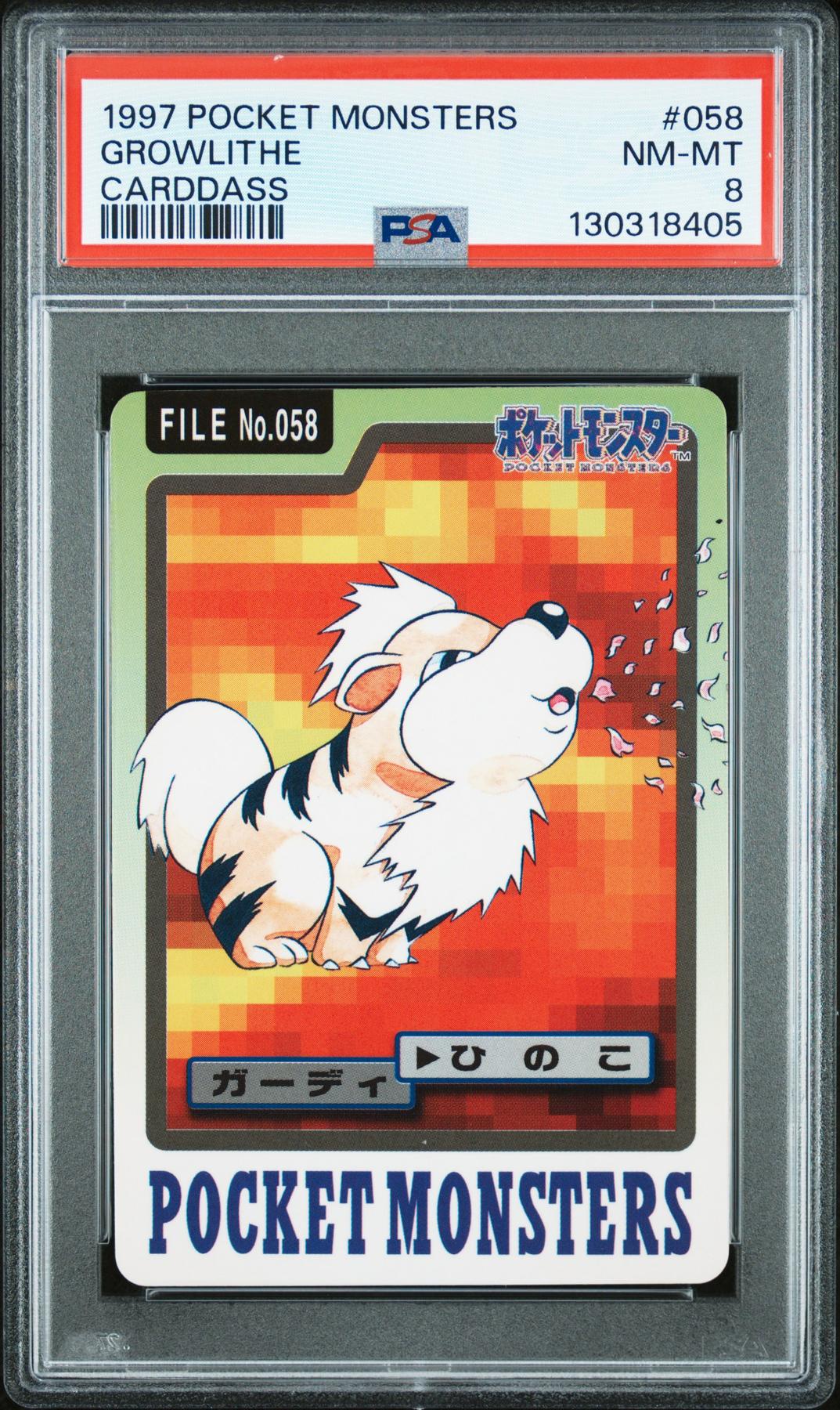 Pokemon 1997 Bandai CardDass Growlithe 058 PSA 8