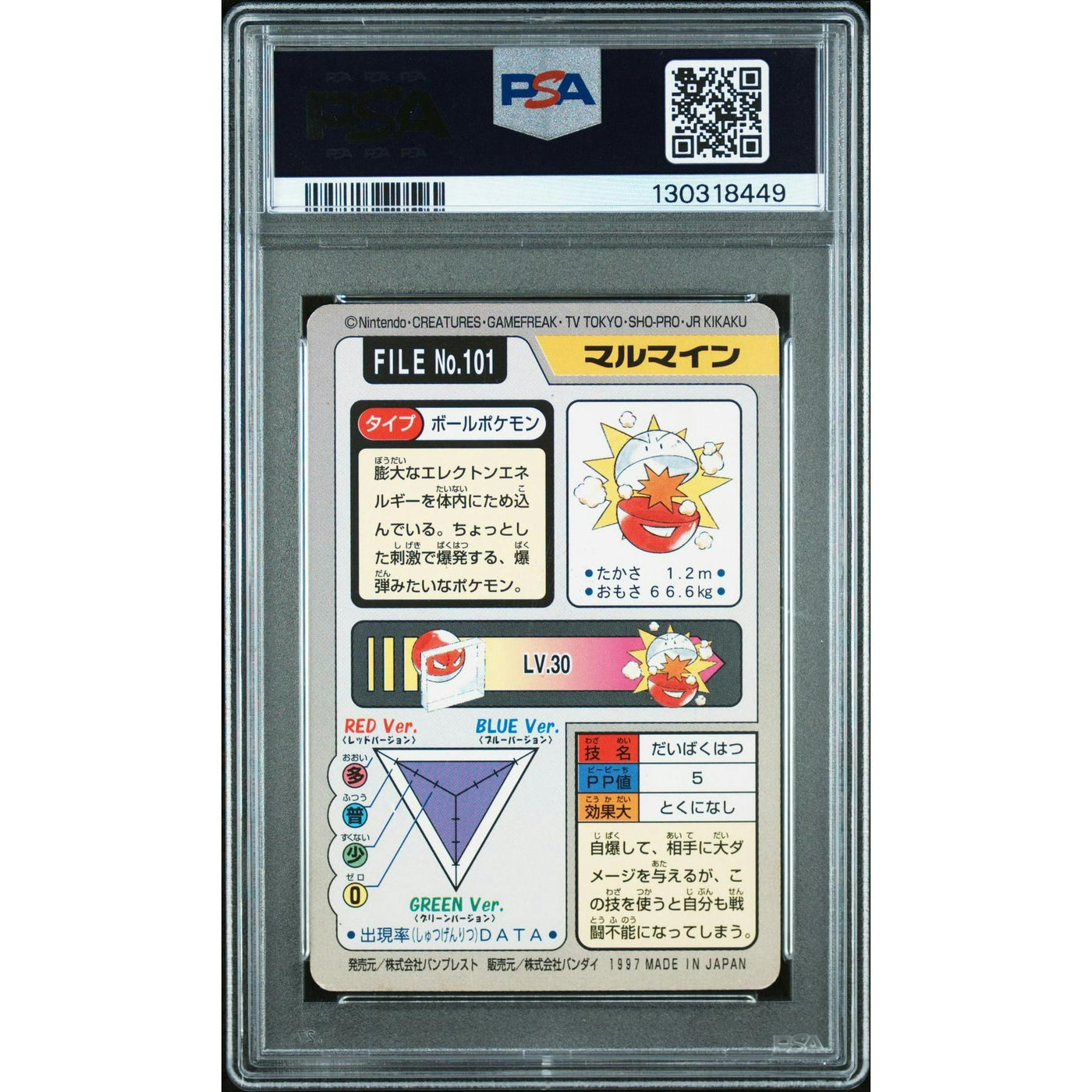 Pokemon 1997 Bandai CardDass Electrode 101 PSA 8