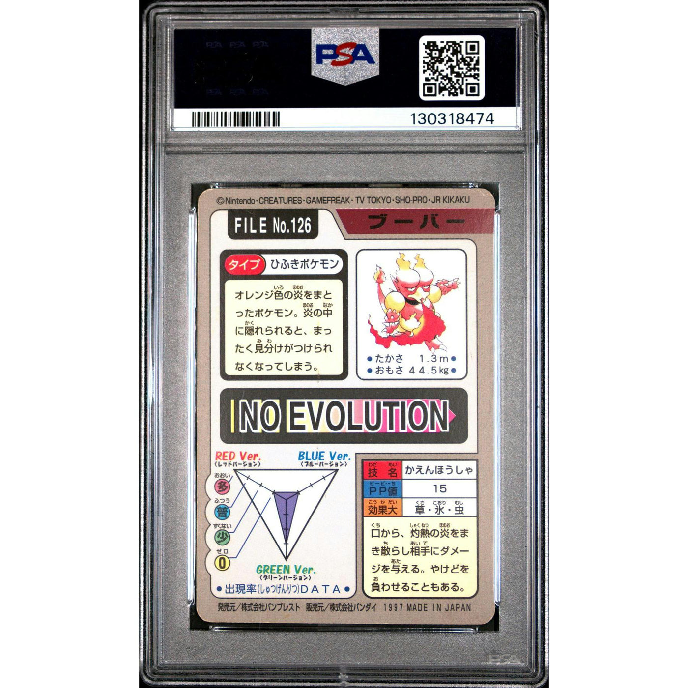 Pokemon 1997 Bandai CardDass Magmar 126 PSA 6