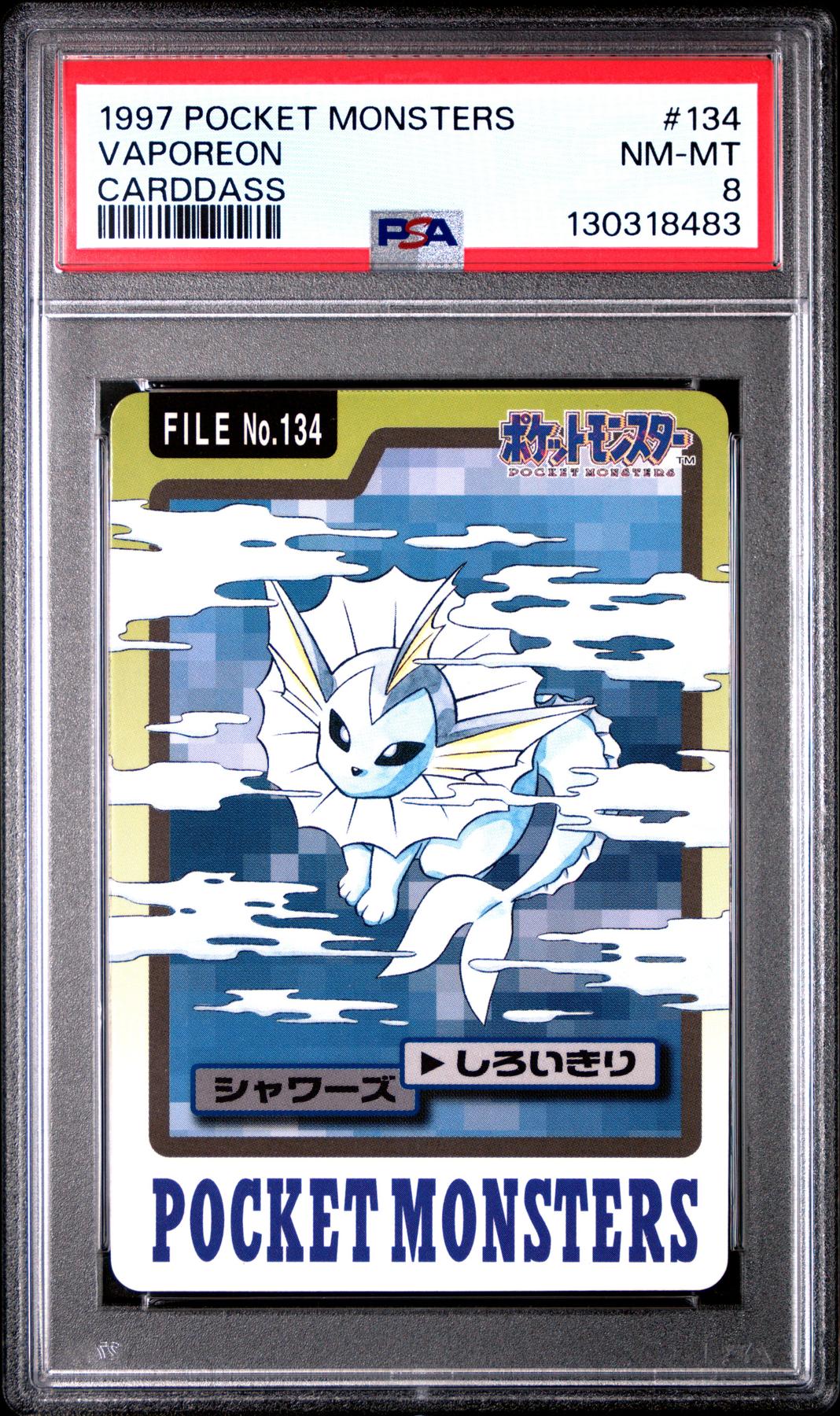 Pokemon 1997 Bandai CardDass Vaporeon 134 PSA 8