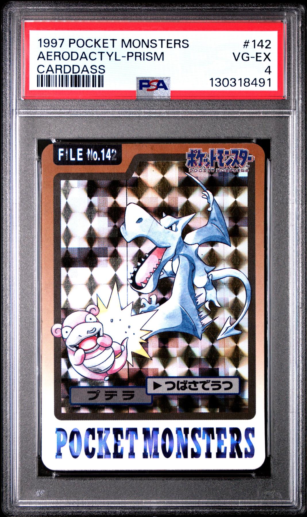 Pokemon 1997 Bandai CardDass Prism Holo Foil Aerodactyl 142 PSA 4