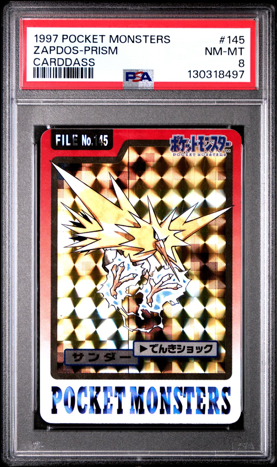 Pokemon 1997 Bandai CardDass Prism Holo Foil Zapdos 145 PSA 8