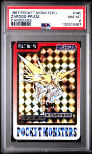Pokemon 1997 Bandai CardDass Prism Holo Foil Zapdos 145 PSA 8