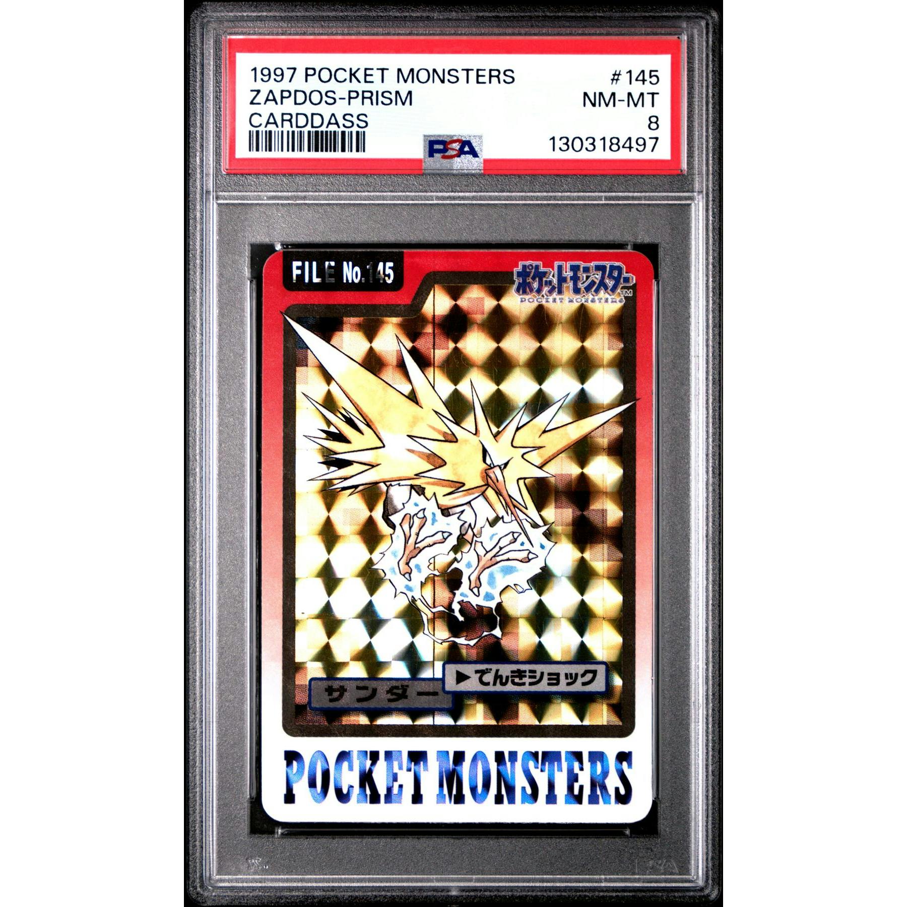 Pokemon 1997 Bandai CardDass Prism Holo Foil Zapdos 145 PSA 8