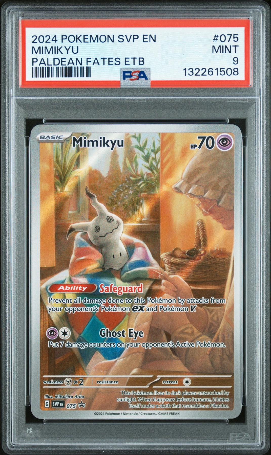 Pokemon Paldean Fates Elite Trainer Box Mimikyu SVP 075 PSA 9