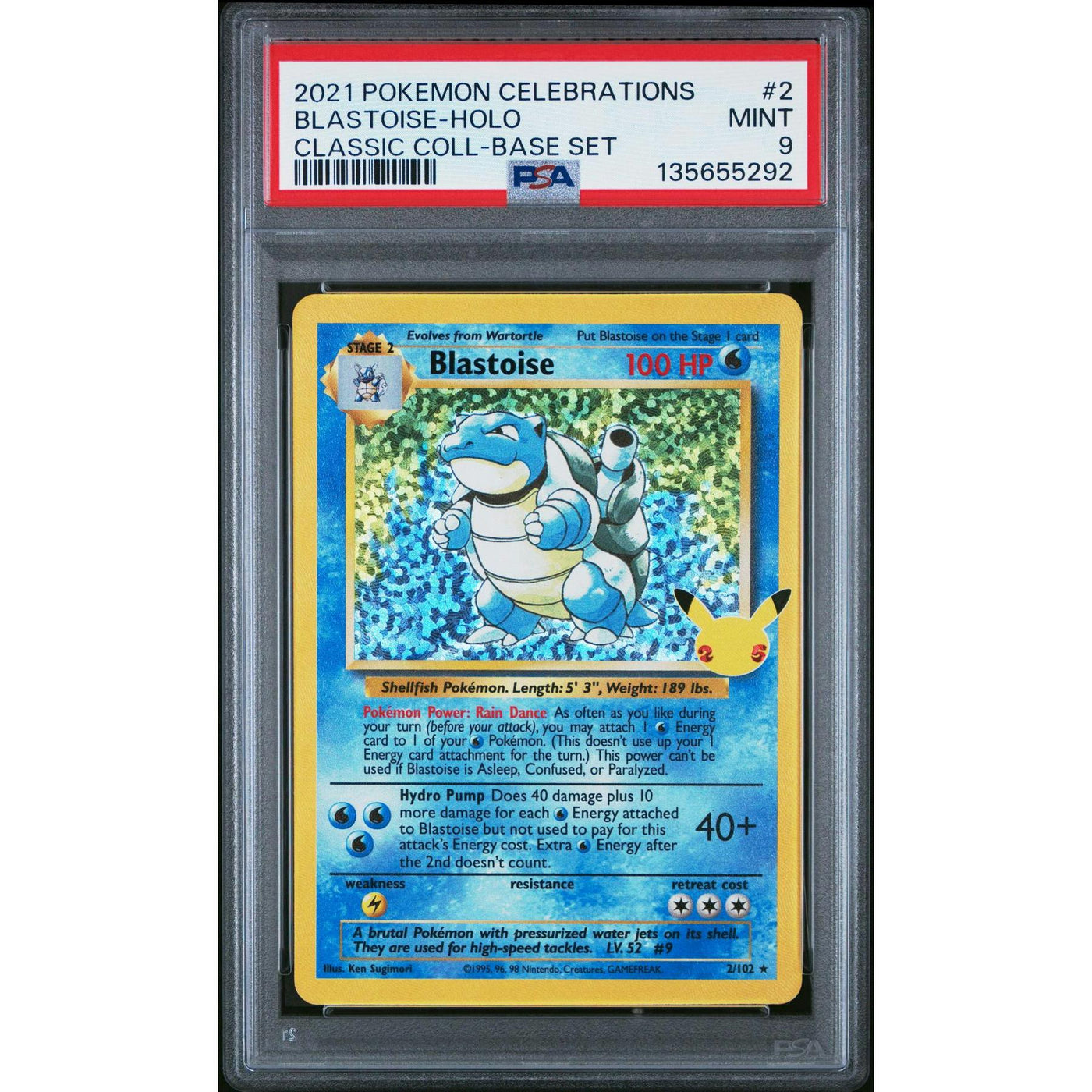 Pokemon Celebrations Classic Collection Blastoise 2/102 PSA 9