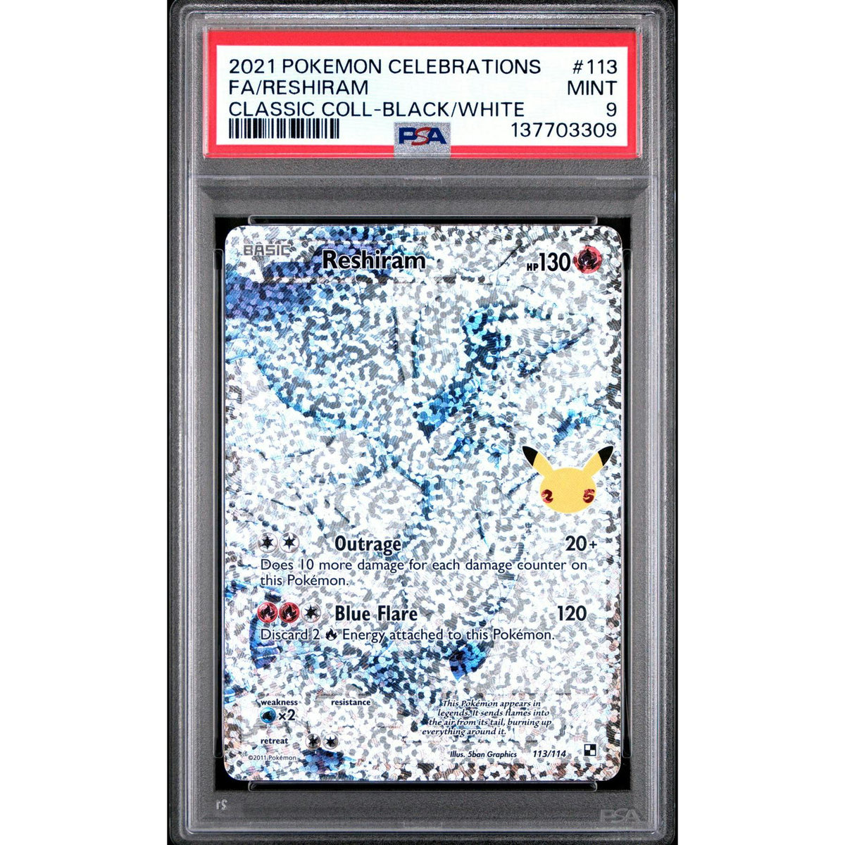 Pokemon Celebrations Classic Collection Reshiram 113/114 PSA 9